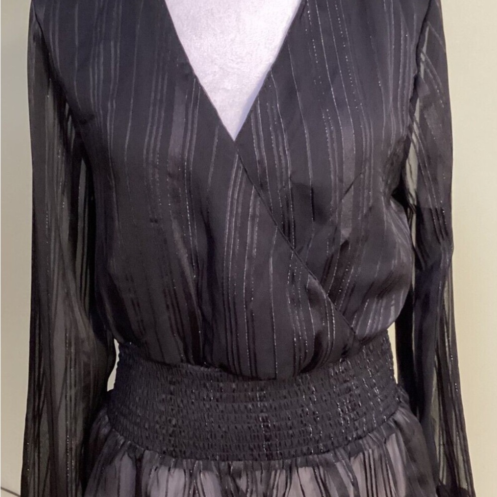 Japna Black Sheer Striped Wrap Blouse